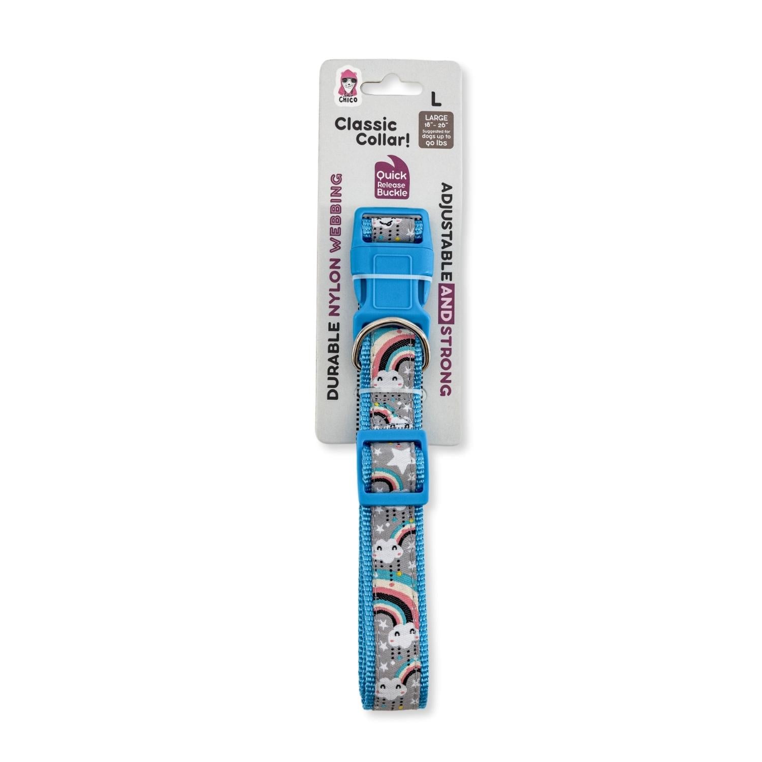 Nylon Dog Collar with Embroidered Rainbow Design, Secure & Adjustable Fit, Comfortable Wear - BIG FRENCHIES