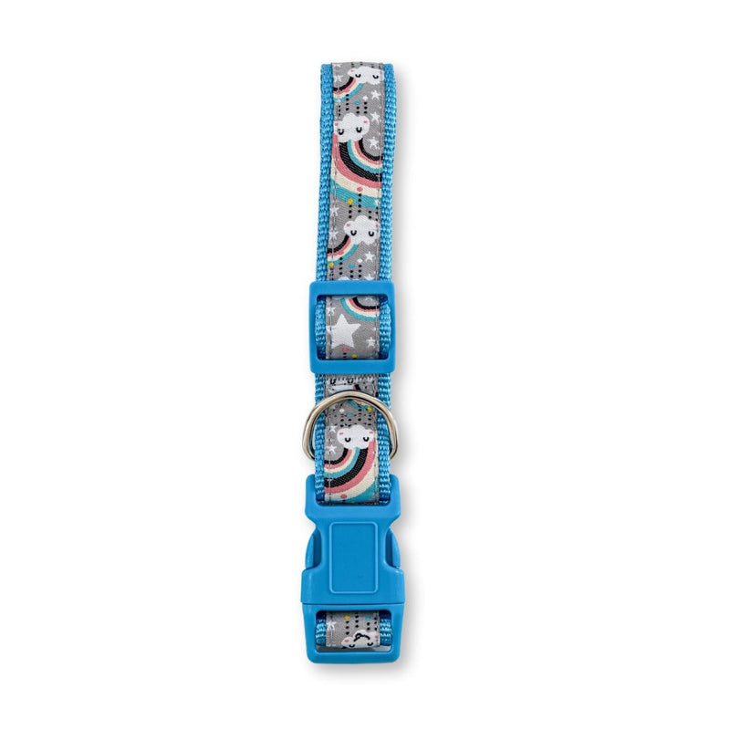 Nylon Dog Collar with Embroidered Rainbow Design, Secure & Adjustable Fit, Comfortable Wear - BIG FRENCHIES