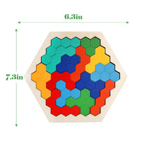 Wooden Hexagon Puzzle for Kid Adult Brain Teaser Puzzles Challenge Toy Shape Pattern Blocks Tangram Geometry Logic IQ Games STEM Montessori Educational Gift MEACAOFG