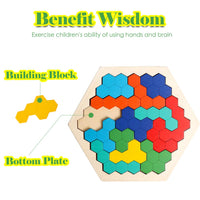 Wooden Hexagon Puzzle for Kid Adult Brain Teaser Puzzles Challenge Toy Shape Pattern Blocks Tangram Geometry Logic IQ Games STEM Montessori Educational Gift MEACAOFG