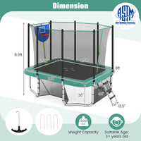 Rectangle Outdoor Trampoline 10 x 8 FT Heavy-Duty Trampoline with Basketball Hoop