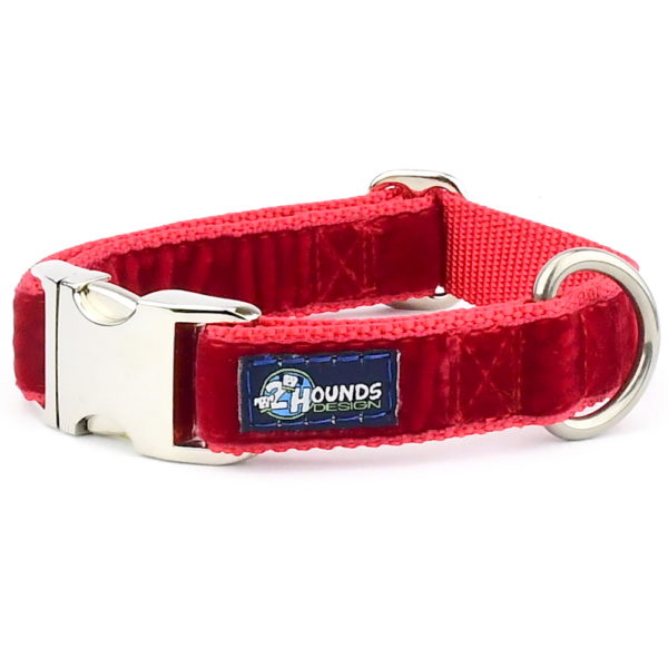 Red Velvet Essential Dog Collar-Pet Collars & Leashes-BIG FRENCHIES-2 Hounds Design