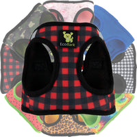 EcoBark Red Plaid Step In Dog Harness - Rapid Fastener Reflective Soft Mesh Dog Vest Halter for XXXS to Small Dogs and Puppies - BIG FRENCHIES