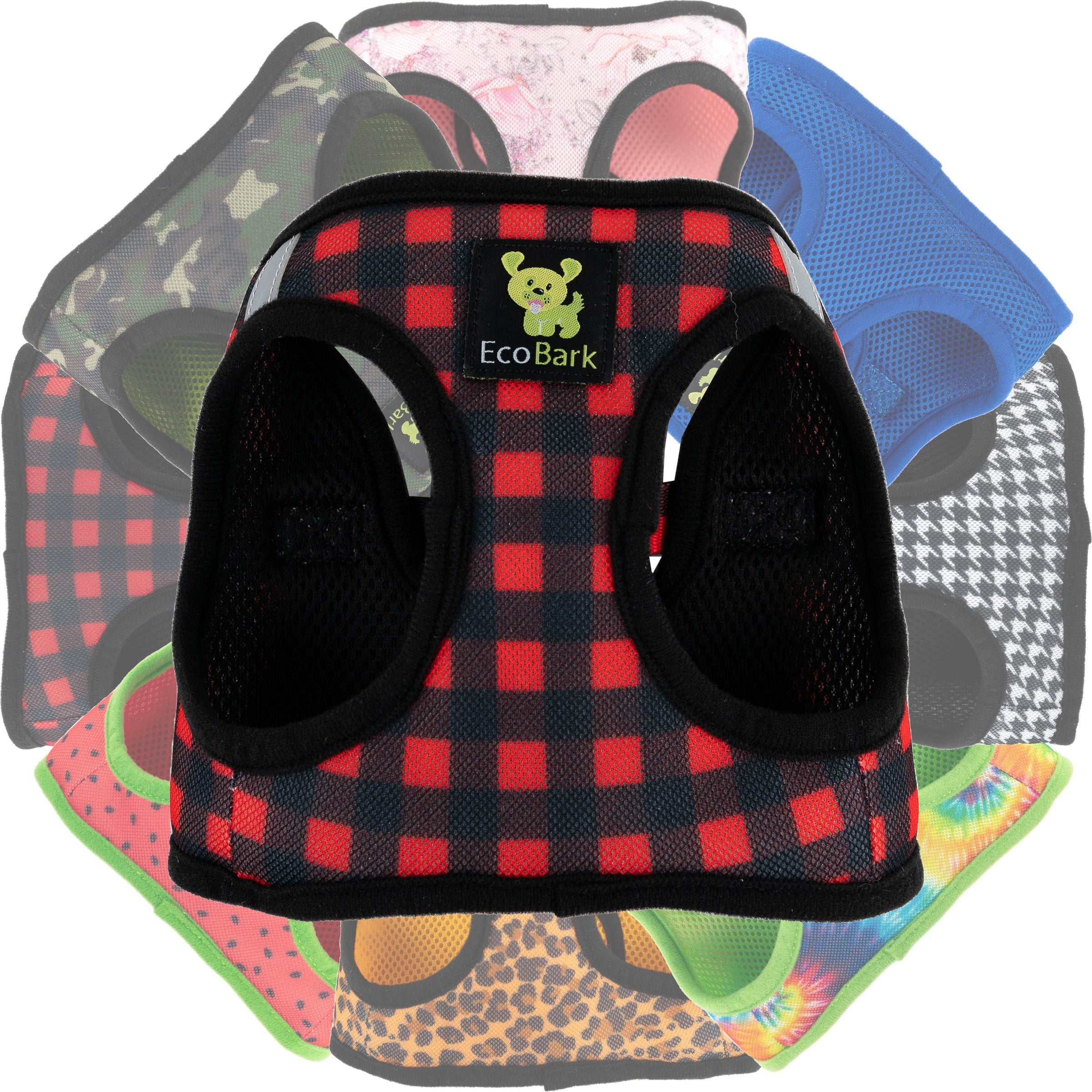 EcoBark Red Plaid Step In Dog Harness - Rapid Fastener Reflective Soft Mesh Dog Vest Halter for XXXS to Small Dogs and Puppies - BIG FRENCHIES