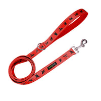EcoBark Cherry Red Dog Leash- Padded Comfort Grip Leash with Dog Pattern - 4 ft, 5 ft, and 6 ft Leash for Small and Medium Dogs - BIG FRENCHIES