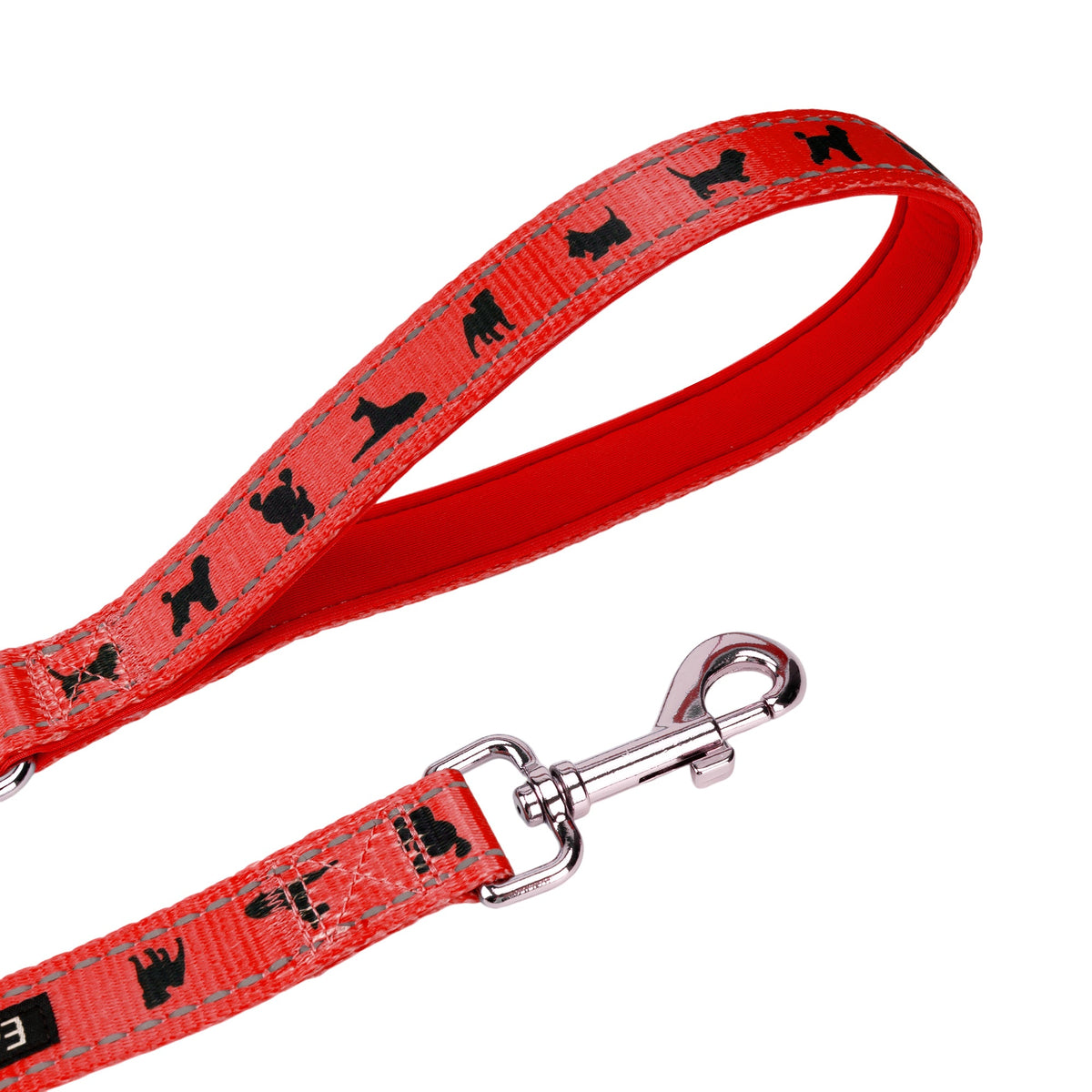 EcoBark Cherry Red Dog Leash- Padded Comfort Grip Leash with Dog Pattern - 4 ft, 5 ft, and 6 ft Leash for Small and Medium Dogs - BIG FRENCHIES