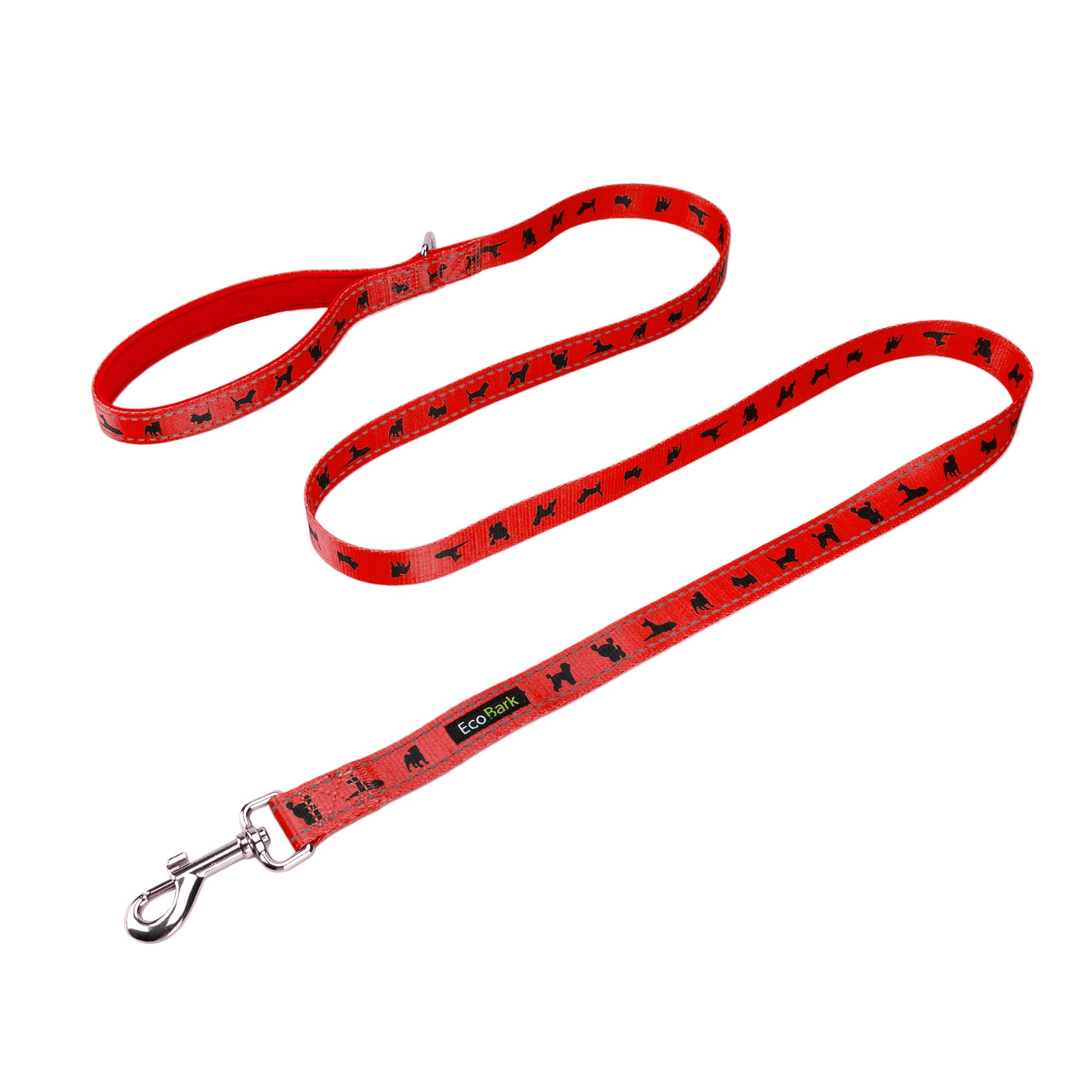 EcoBark Cherry Red Dog Leash- Padded Comfort Grip Leash with Dog Pattern - 4 ft, 5 ft, and 6 ft Leash for Small and Medium Dogs - BIG FRENCHIES