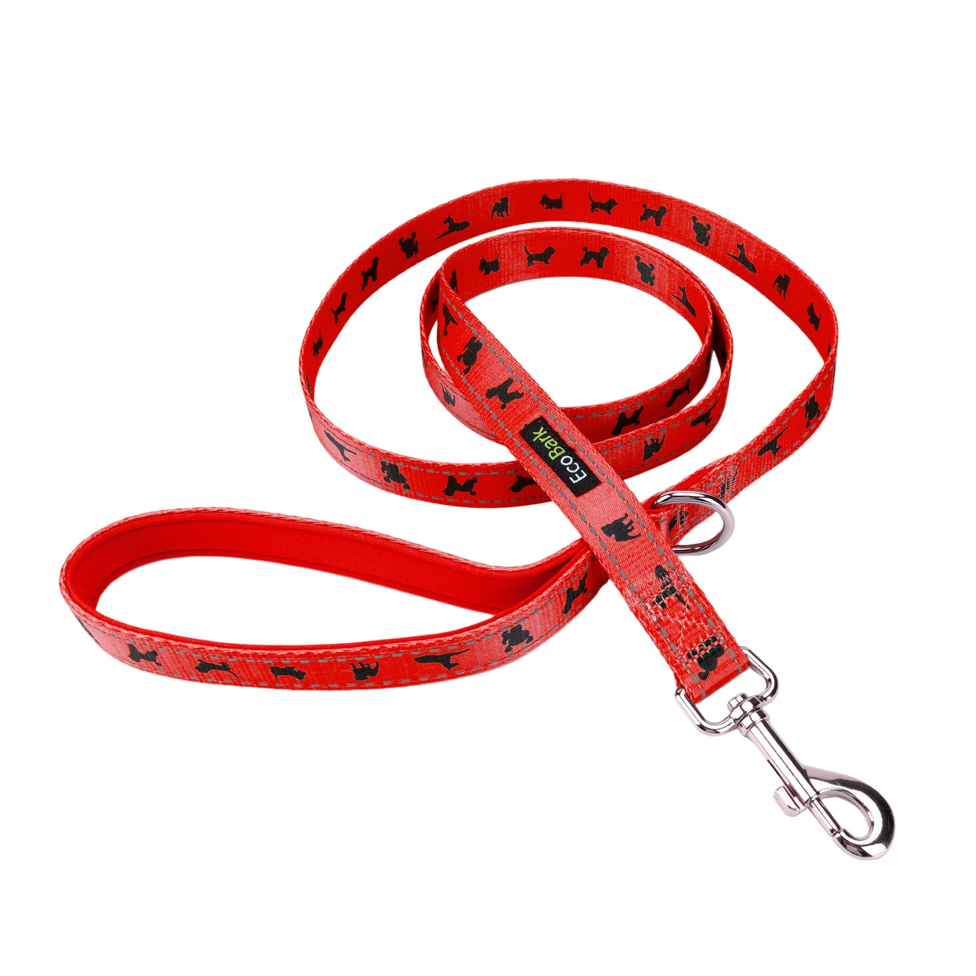 EcoBark Cherry Red Dog Leash- Padded Comfort Grip Leash with Dog Pattern - 4 ft, 5 ft, and 6 ft Leash for Small and Medium Dogs - BIG FRENCHIES