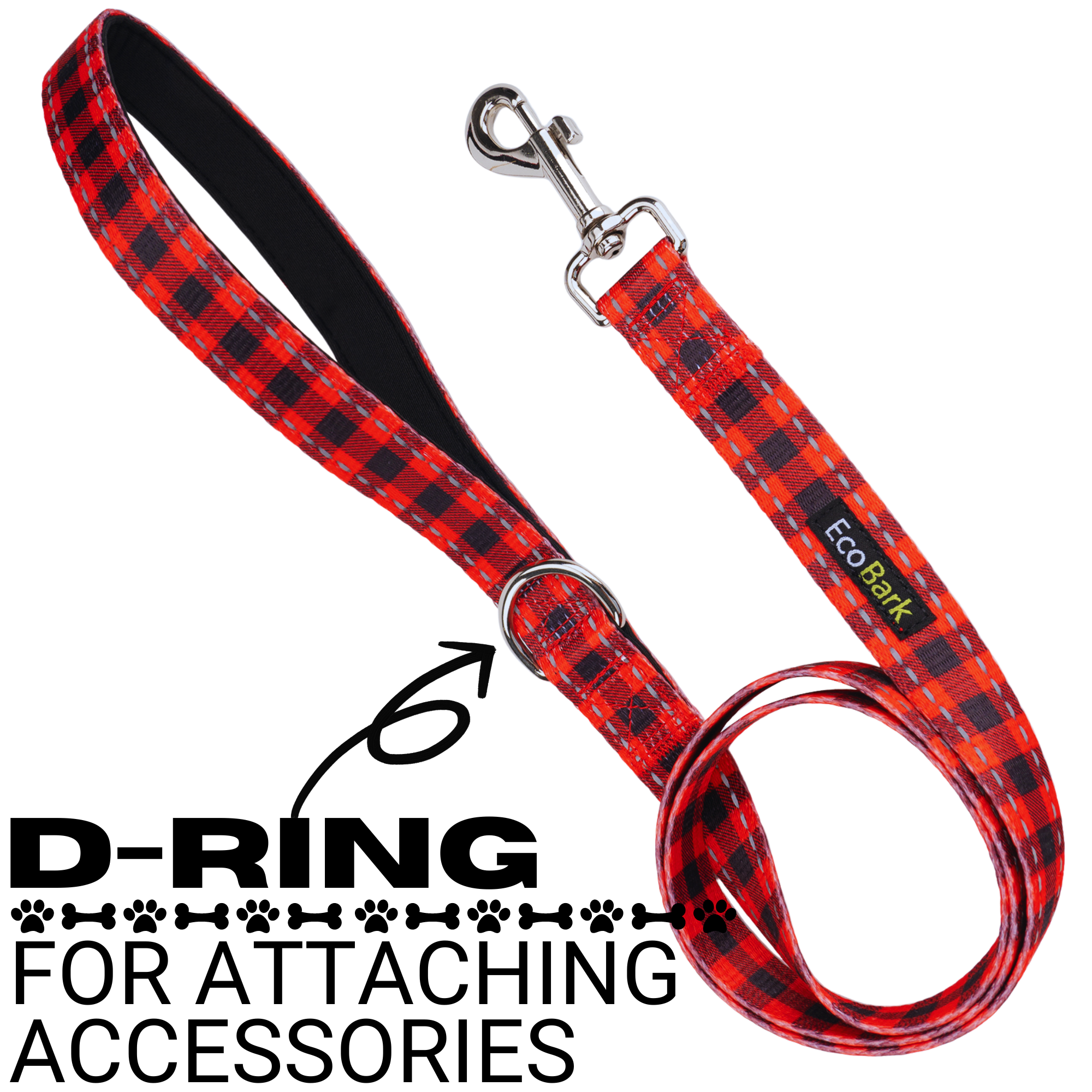 Red Plaid Dog Leash by EcoBark - Buffalo Check Padded Comfort Grip Leash for Dogs - 4ft, 5ft, and 6ft Leash for Small and Medium Dogs - BIG FRENCHIES