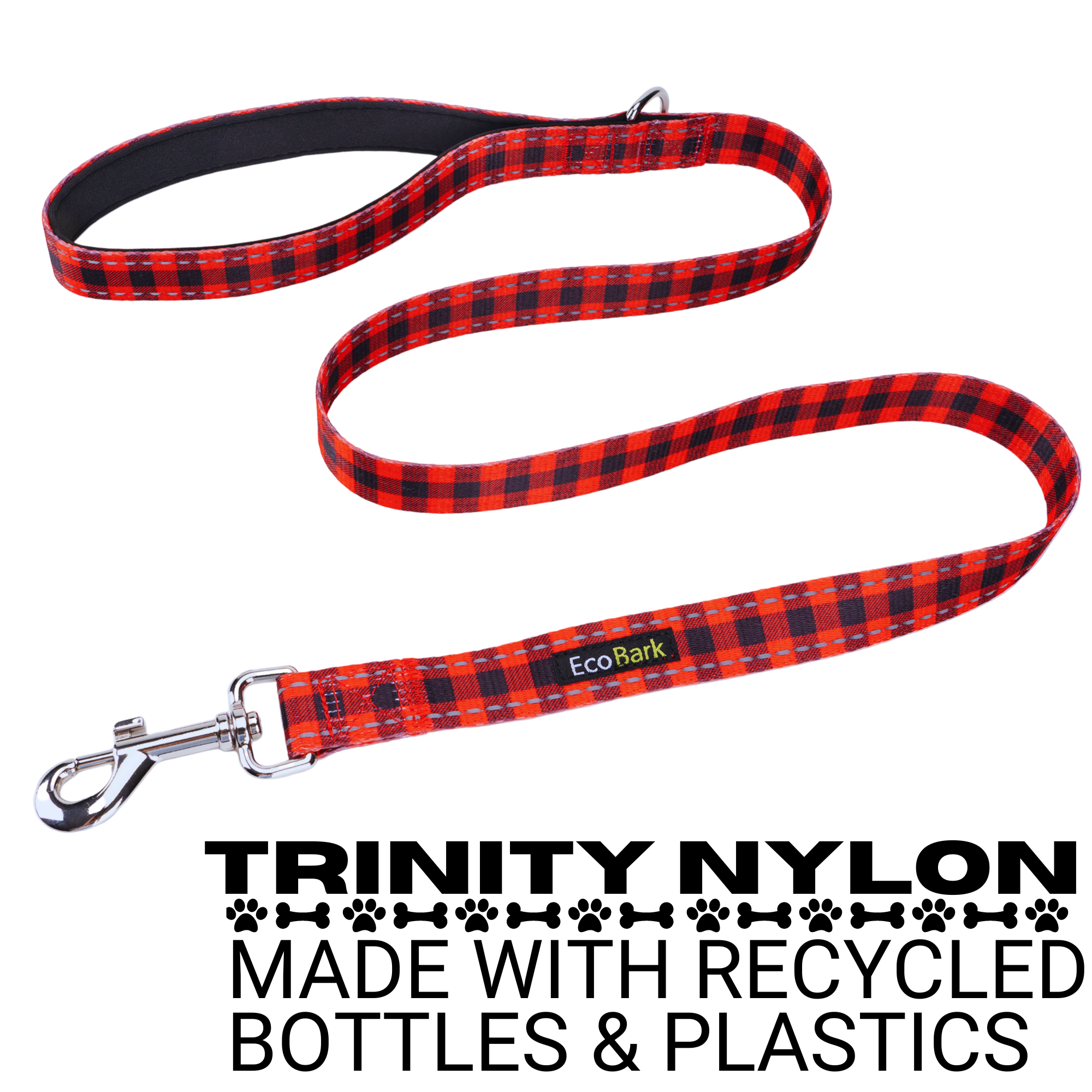 Red Plaid Dog Leash by EcoBark - Buffalo Check Padded Comfort Grip Leash for Dogs - 4ft, 5ft, and 6ft Leash for Small and Medium Dogs - BIG FRENCHIES