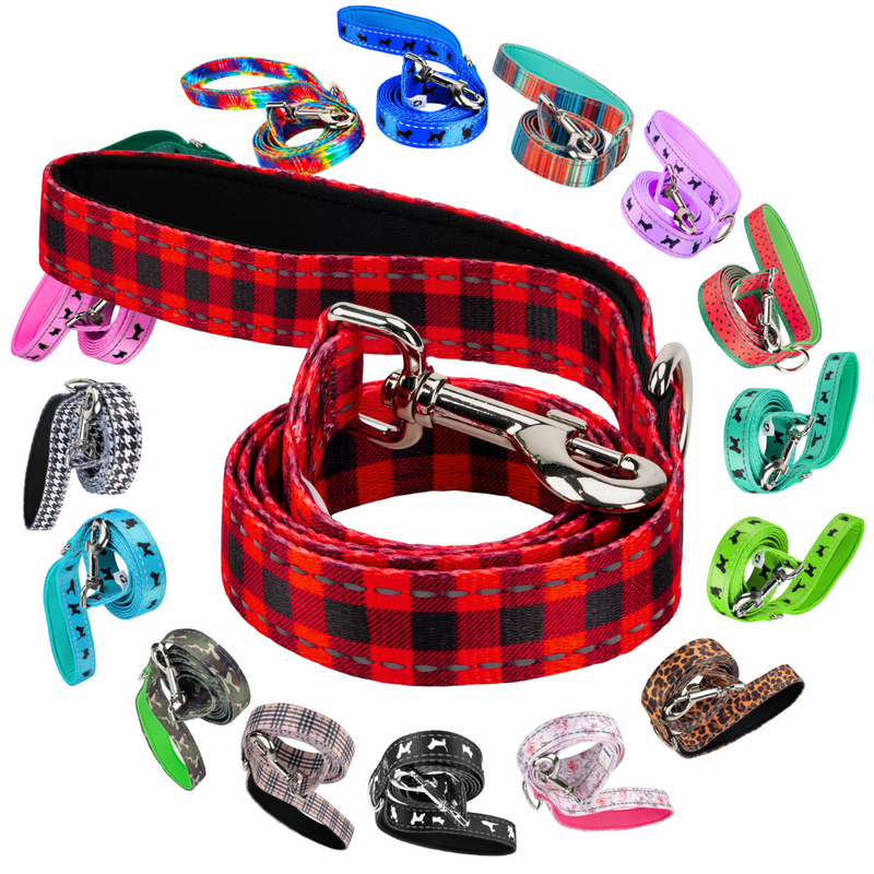 Red Plaid Dog Leash by EcoBark - Buffalo Check Padded Comfort Grip Leash for Dogs - 4ft, 5ft, and 6ft Leash for Small and Medium Dogs - BIG FRENCHIES