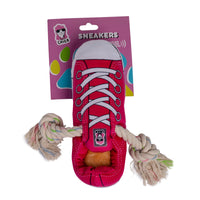 Squeaky Comfort Plush Sneaker Dog Toy – with Treat Compartment, Safe & Durable – Pink - BIG FRENCHIES