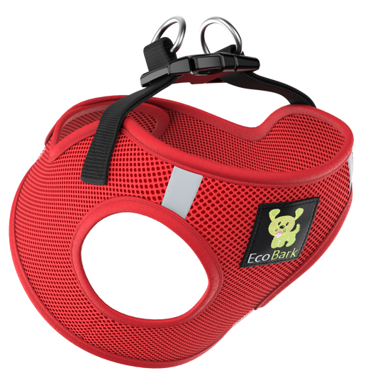 EcoBark Cherry Red Step In Dog Harness - Reflective Soft Mesh Harness for Teacup, Small Dogs and Puppies - BIG FRENCHIES