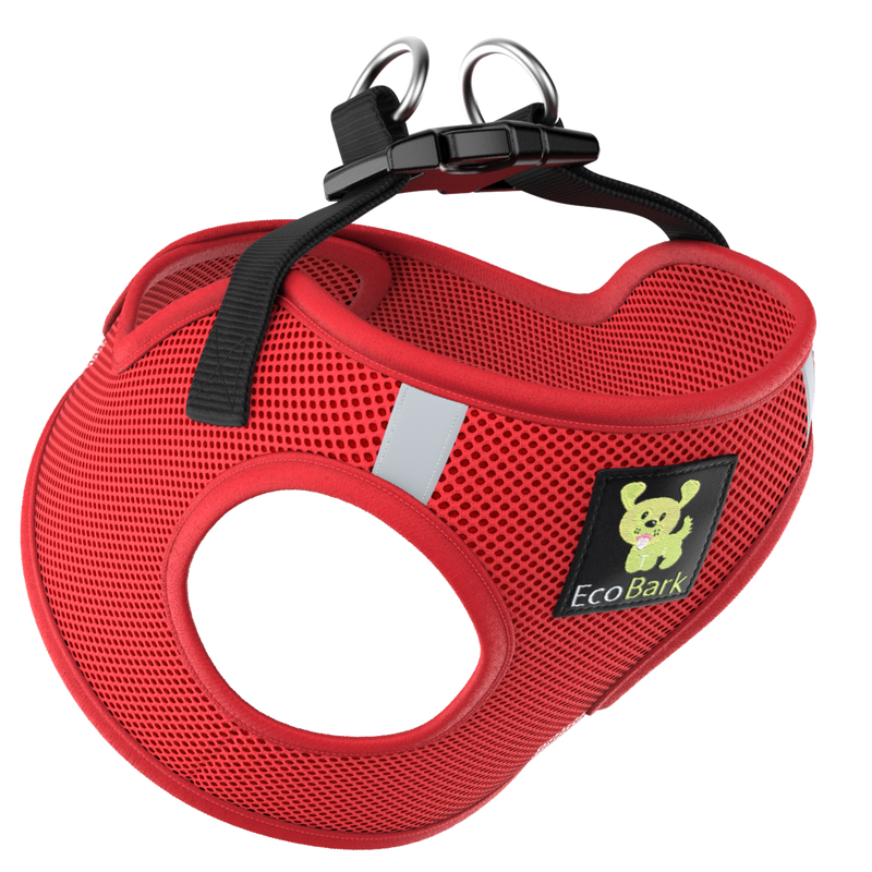 EcoBark Cherry Red Step In Dog Harness - Reflective Soft Mesh Harness for Teacup, Small Dogs and Puppies - BIG FRENCHIES