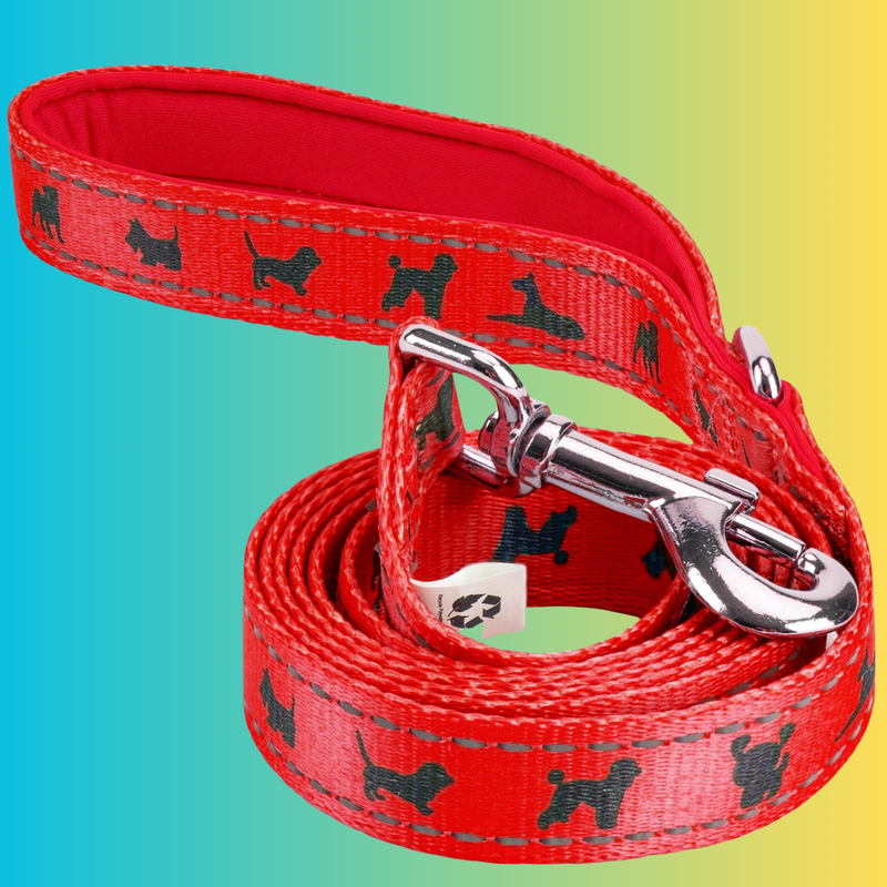 EcoBark Cherry Red Dog Leash- Padded Comfort Grip Leash with Dog Pattern - 4 ft, 5 ft, and 6 ft Leash for Small and Medium Dogs - BIG FRENCHIES