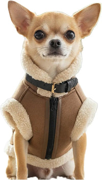 Retro Aviator Dog Jacket Faux Leather Sherpa Coat XS-3XL Winter