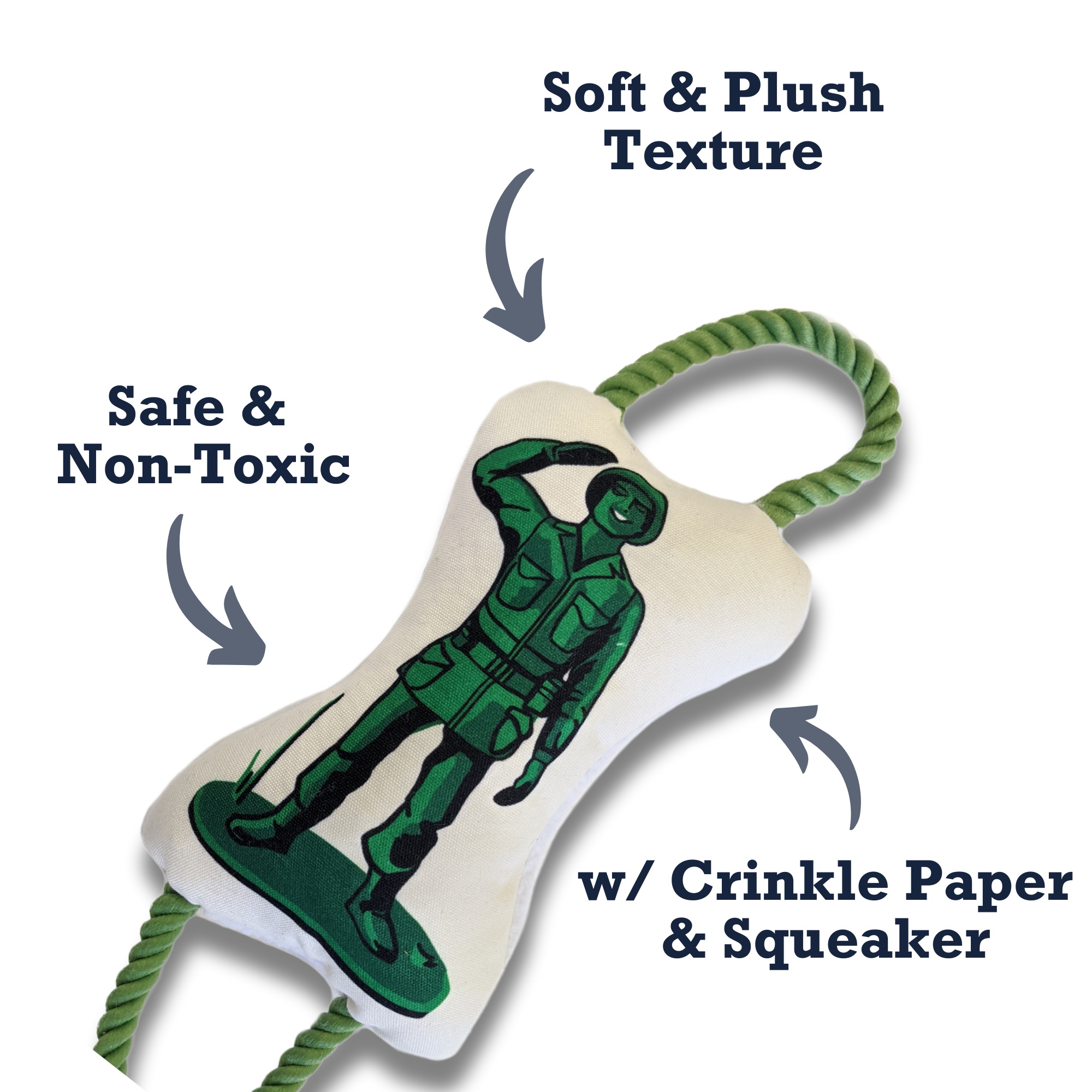 Retro Soldier with Squeaker & Crinkle Paper Plush Dog Toy - BIG FRENCHIES