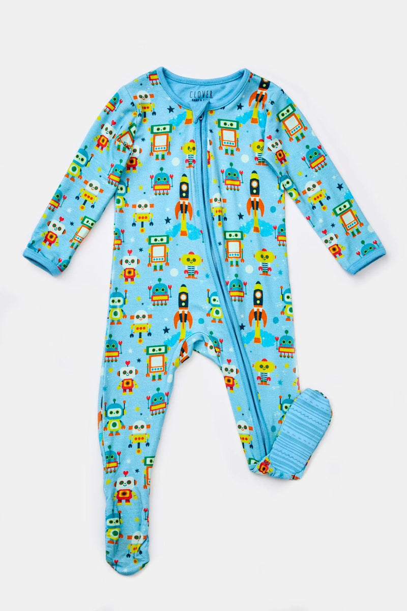 Soft & Stretchy Zipper Footie - Robots - BIG FRENCHIES
