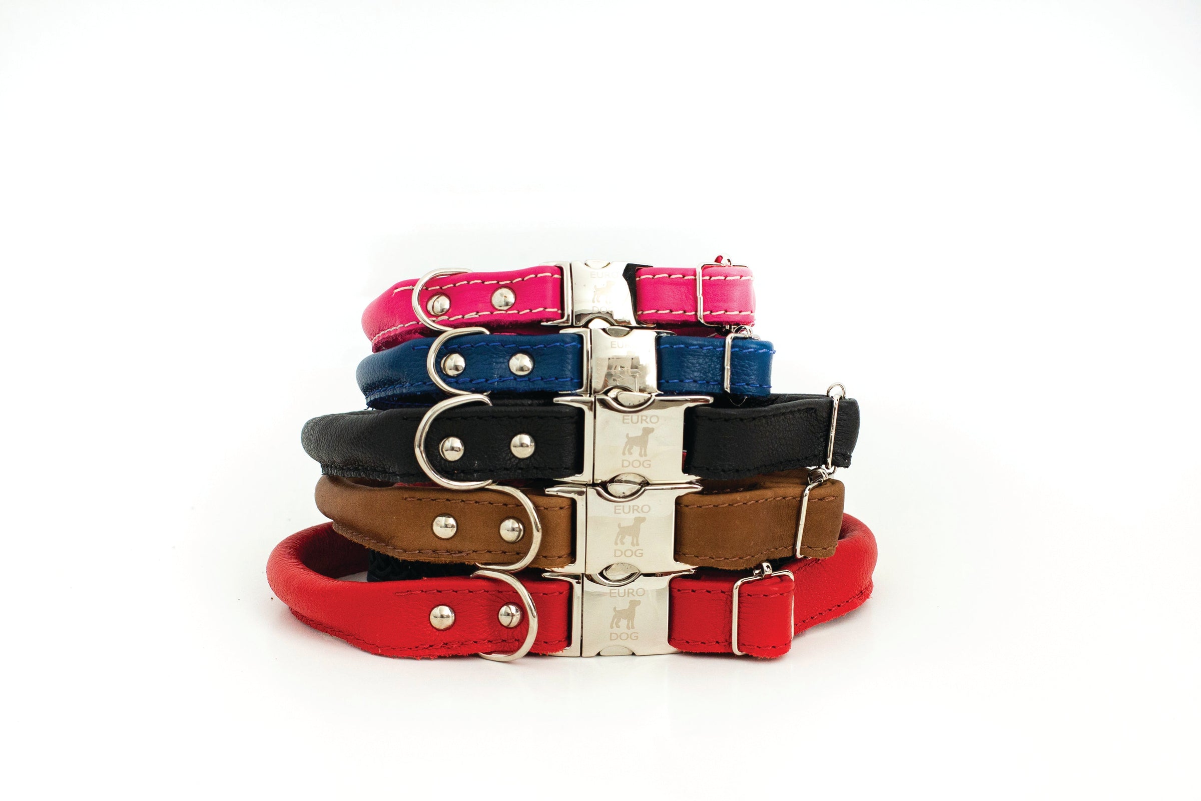 Rolled Style Red Leather Quick-Release Dog Collar - BIG FRENCHIES
