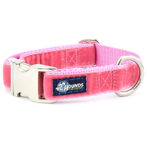 Rose Pink Velvet Essential Dog Collar-Pet Collars & Leashes-BIG FRENCHIES-2 Hounds Design