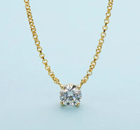 14K Gold Round Cubic Zirconia Solitaire Pendant. Diamond Veneer 635P100Mk