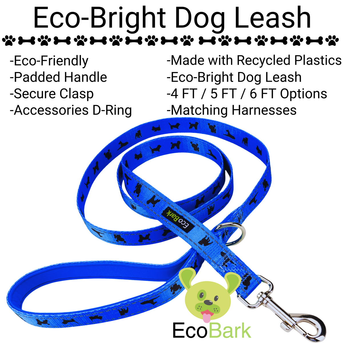 EcoBark Royal Blue Dog Leash- Padded Comfort Grip Leash - 4ft, 5ft, and 6ft Leash for Small and Medium Dogs - BIG FRENCHIES