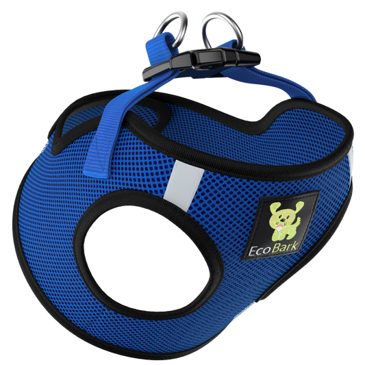 EcoBark Royal Blue Step In Dog Harness - Rapid Fastener Reflective Soft Mesh Vest Halter for XXXS to Small Dogs and Puppies - BIG FRENCHIES