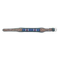 Turquoise Blossom Western Dog Collar in Brown