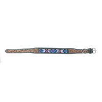 Turquoise Blossom Western Dog Collar in Brown