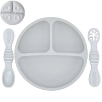 Silicone Baby Sucker Plate & Rice Spoon Set Cute Cartoon Tableware