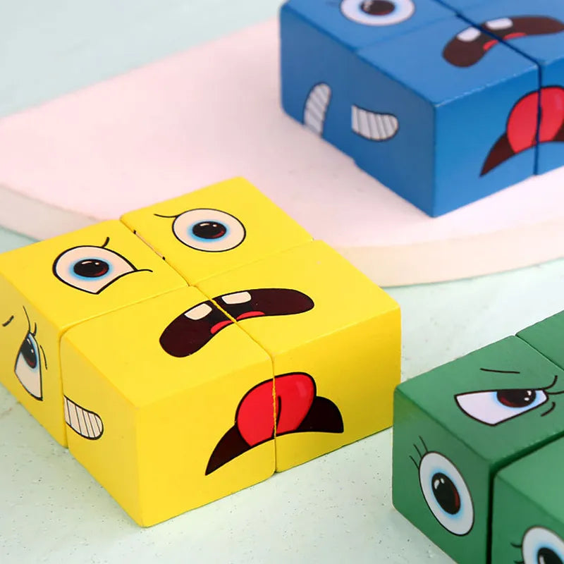 MEACAOFG Kids Face Change Expression Puzzle Building Blocks Montessori Cube Table Game Toy Early Educational Toys for Children Gifts