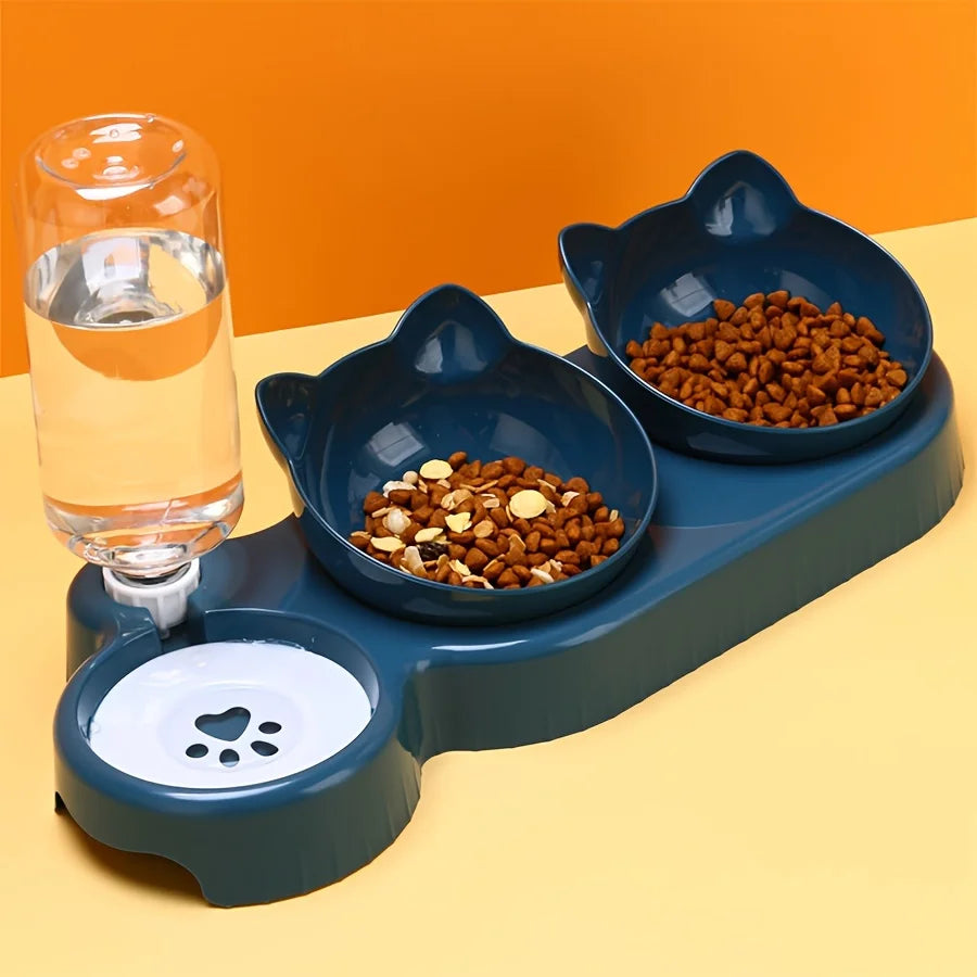 3-in-1 Cat Food & Water Bowl Set with Gravity Water Feeder - BIG FRENCHIES