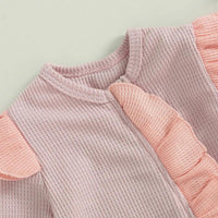 Baby Girls 2Pcs Outfit Long Sleeve Crew Neck Frills Zipper Romper Contrast Color Footies and Headband Set - BIG FRENCHIES