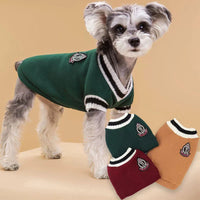 Small Dog Winter Sweater - V-Neck College Style Knitwear - BIG FRENCHIES