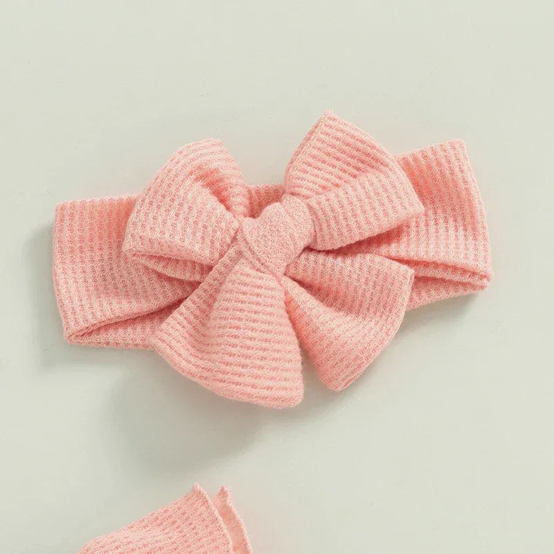 Baby Girls 2Pcs Outfit Long Sleeve Crew Neck Frills Zipper Romper Contrast Color Footies and Headband Set - BIG FRENCHIES