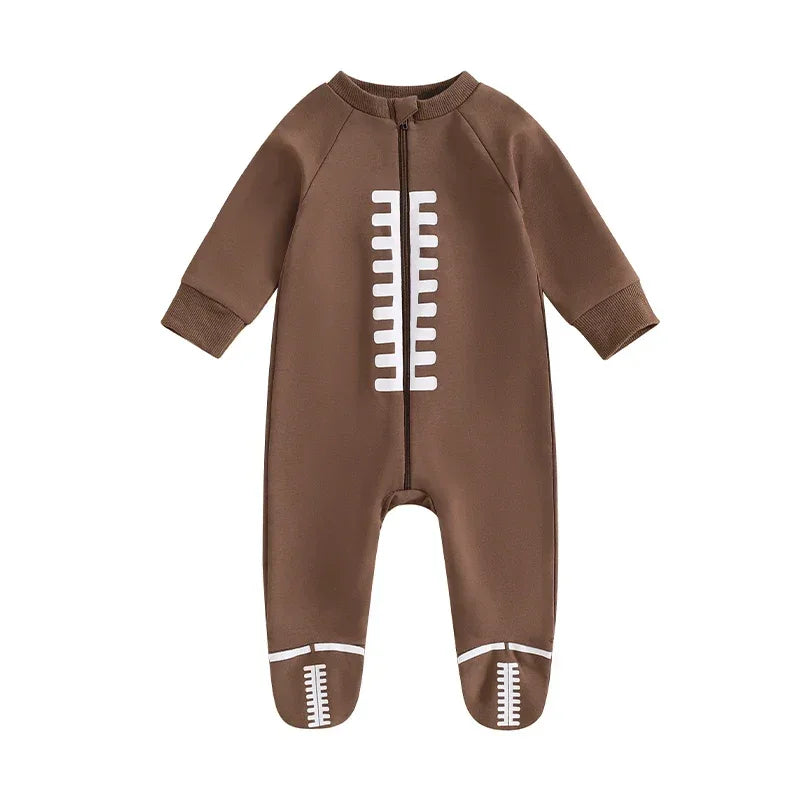Baby Boys Girls Jumpsuit Long Sleeve Round Neck Romper Football Footie Bodysuit - BIG FRENCHIES