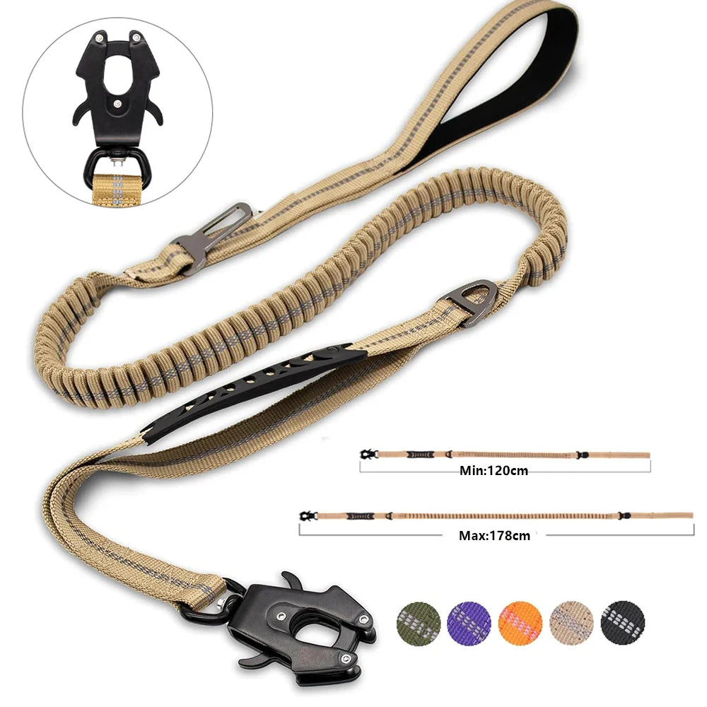 Reflective Shock Absorbing Bungee Dog Leash with Seatbelt Clip - BIG FRENCHIES