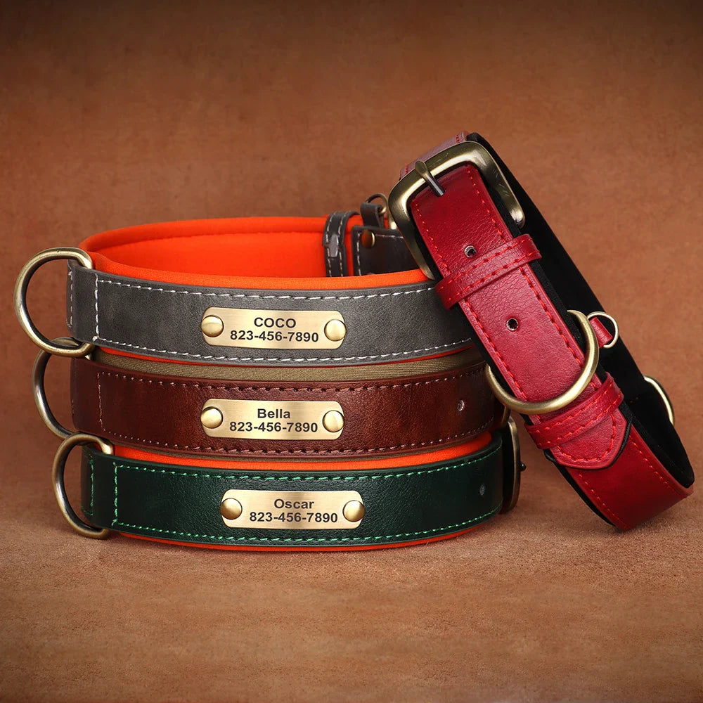Personalized PU Leather Dog Collar with Custom Engraved ID Tag - BIG FRENCHIES