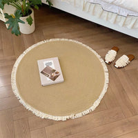 Handmade Rattan Woven Rug – Vintage Jute Round Carpet with Tassel