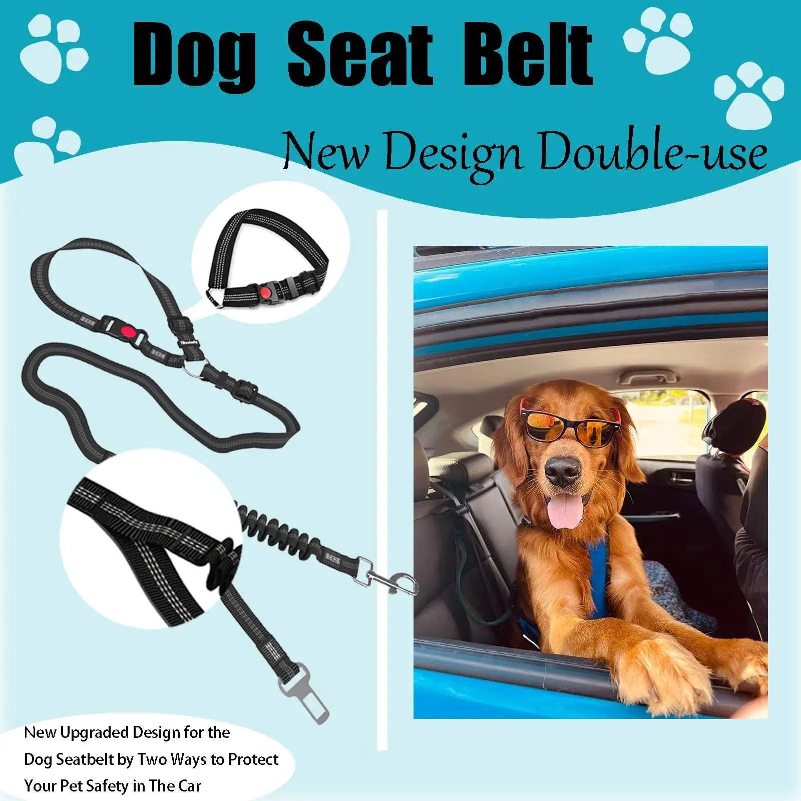 Adjustable Heavy-Duty Dog Car Seat Belt – Striped Nylon Safety Leash for Large Dogs - BIG FRENCHIES