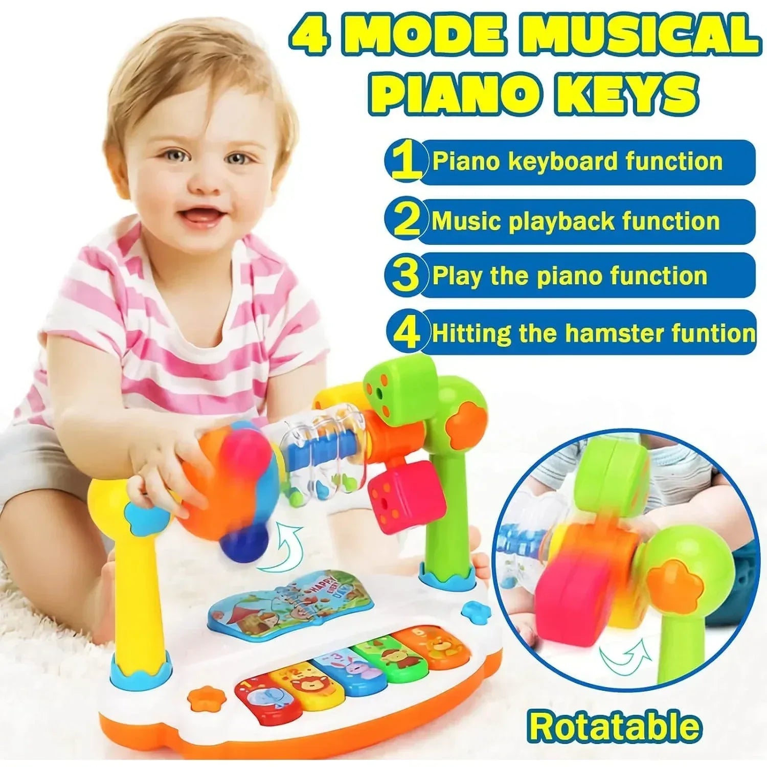 Baby Piano Musical Toy – Light-Up Keyboard & Rotating Music Toy - BIG FRENCHIES