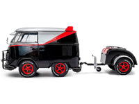 2024 Volkswagen Kool Kombi Sport Van with Trailer Black and Silver with Red Stripe 1/18 Diecast Model Car by Solido