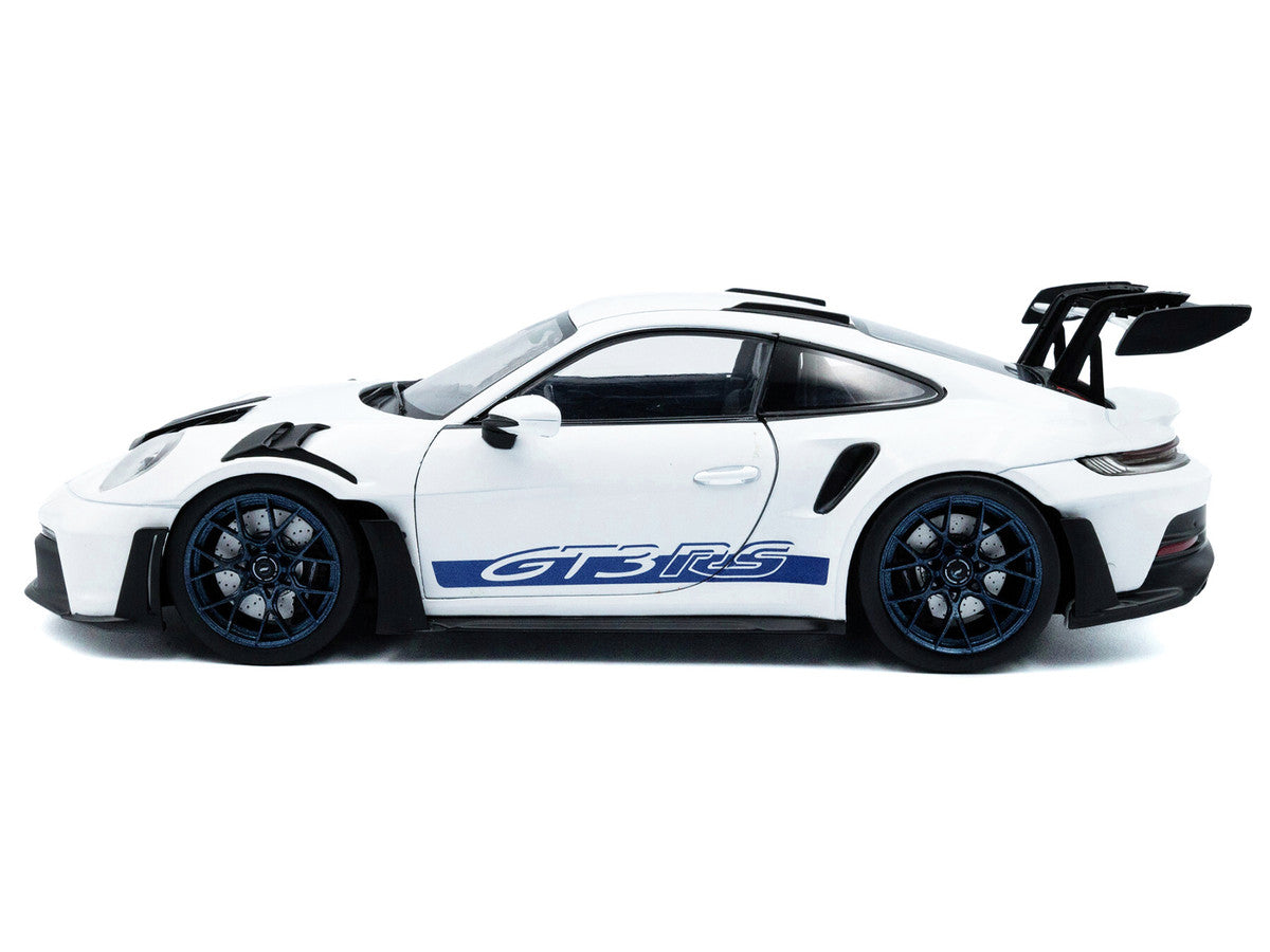 2024 Porsche 911 (992) GT3 RS White with Blue Stripes 1/18 Diecast Model Car by Solido