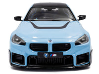 2024 BMW M2 Performance Parts Zandvoort Blue with Carbon Top and Black Stripes 1/18 Diecast Model Car by Solido
