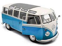 1962 Volkswagen T1 Samba Bus Baby Blue and White 1/18 Diecast Model Car by Solido