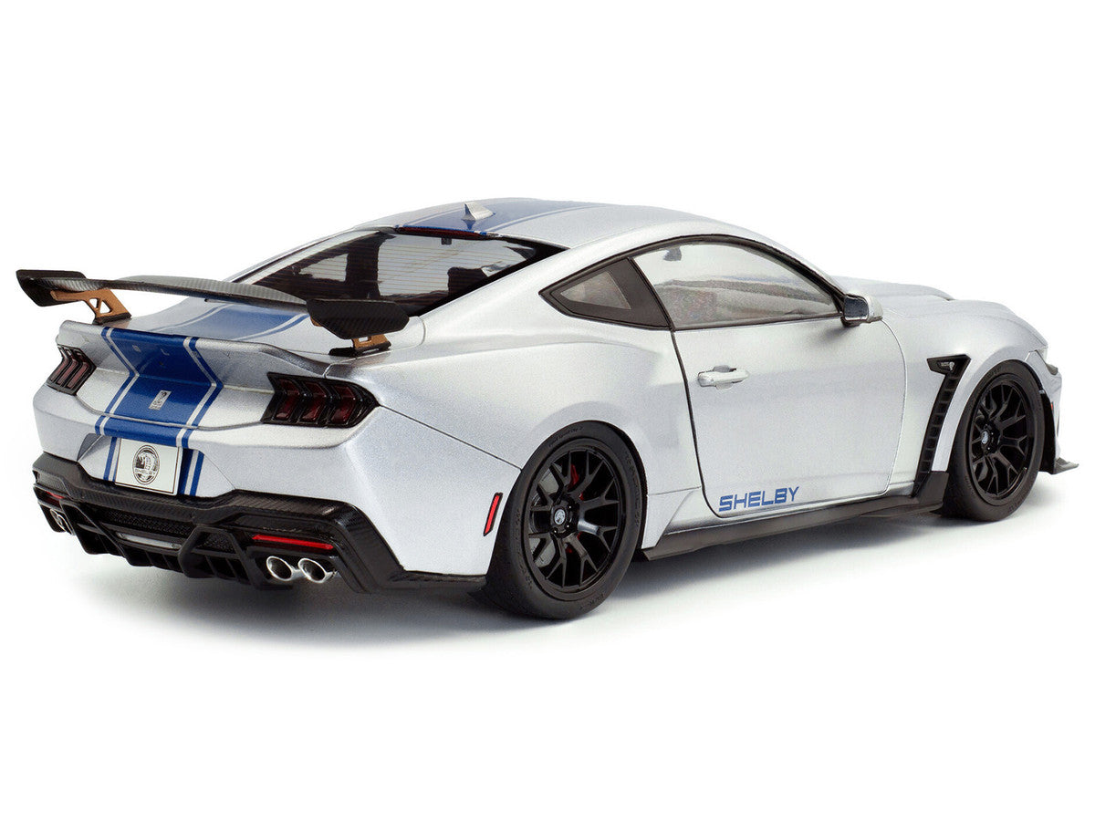 2024 Ford Shelby Mustang Super Snake Gray Metallic with Blue Stripes 1/18 Diecast Model Car by Solido