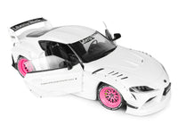 2025 Toyota GR Supra "Liberty Walk" Body Kit White Metallic with Pink Wheels 1/18 Diecast Model Car by Solido