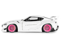 2025 Toyota GR Supra "Liberty Walk" Body Kit White Metallic with Pink Wheels 1/18 Diecast Model Car by Solido
