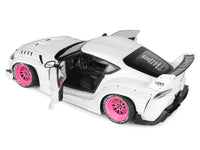 2025 Toyota GR Supra "Liberty Walk" Body Kit White Metallic with Pink Wheels 1/18 Diecast Model Car by Solido