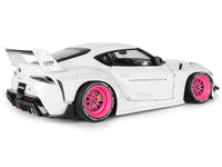 2025 Toyota GR Supra "Liberty Walk" Body Kit White Metallic with Pink Wheels 1/18 Diecast Model Car by Solido
